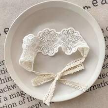 White Lace Floral Elastic Headband, Sweet Hair Accessory For Women To Fix Hair, Suitable For Outings And Photo Shoots - Multiple - View 7