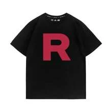 Camiseta de manga corta con estampado de letras de la marca conjunta Rocket Team, para cosplay de anime . - Negro - Ver 4