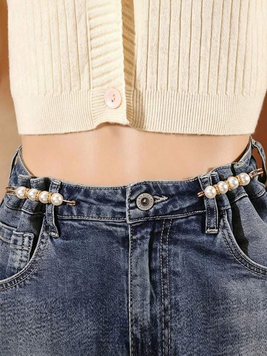 2pcs Pants Waist Cincher Clips, Anti-Exposure Brooch - Off-white 2pcs - View 1