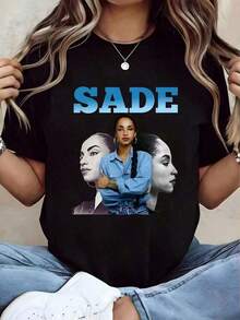 1 Sade Image Print T-Shirt. A Must-Have For Music Lovers. Summer Wear. Can Be Worn As An Inner Or Outer Layer. Plus Size Top. Suitable For Shopping, Sports, Or Lounging At Home. 180g 100% Cotton. - 1 - 查看 3
