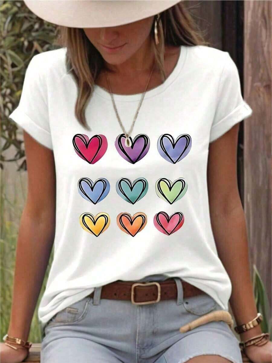 Camiseta de Talla Grande con Cuello Redondo y Manga Corta con Estampado de Corazón Graffiti - Blanco - Ver 1