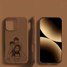 Fundas personalizadas para teléfono con diseño de dibujo a línea personalizable, compatible con iPhone 17, 16, 15 Pro Max, con diseños de dibujos animados, ideales para familia, pareja, mascota, amigo, con características de personalización de retrato personal, resistencia a caídas y arañazos - Caqui - Ver 1