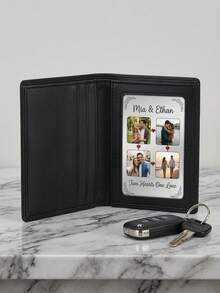 1 Piece Personalized 4 Photos Aluminum Wallet Card, Custom Photo & Text Couple Memorial Card, Custom Name & Quote Romantic Love Card, Heart Connected Vintage Floral Design, Brushed Aluminum Material, Thin & Portable, Scratch-Resistant, Durable & Non-Deformable, Romantic & Warm Style - Silver - View 6