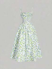 Vestido midi plisado elegante con estampado floral para mujer - Celeste 2 - Ver 6