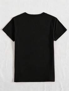 Camiseta de manga corta con estampado floral, camiseta informal con cuello redondo y estampado floral para mujer, camisetas gráficas para mujer - Negro - Ver 2