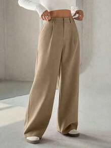 Pantalones anchos casuales elegantes y estilizadores de alta gama para mujer - Camel - Ver 4