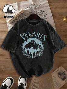 Velaris ACOTAR, Velaris City Of Starlight, Women's Black Washed Crew Neck Short Sleeve T-Shirt, Slim Fit, Punk Style, Versatile, Korean Style, Comfortable, Retro, Y2k Style, From The Washable Retro Series Of Pure Cotton T-Shirts, Makes It Easy To Create Retro Casual Wear. They Are Suitable For Daily Commutes, Leisure Outings, And Everyday Outfits. Classic Retro Style Women's Clothing - 黑色 - 查看 7