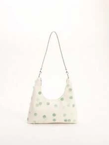 1 pieza Bolso de lino tipo hobo con parches de malla holográfica con lentejuelas en degradado verde, decoración de rhinestones brillantes, bolso casual de moda para el verano, estilo de vacaciones (colocación de lentejuelas al azar) - verde menta - Ver 3