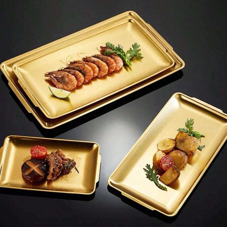 1 Khay, Khay nướng BBQ Hàn Quốc bằng thép không gỉ, Đĩa ăn tối, Đĩa nướng, Khay đựng thức ăn, Khay tiệc, Khay tráng miệng, Khay bánh, Khay trái cây, Khay ăn nhẹ, Đồ dùng nhà bếp, Nhà bếp, Quà Giáng sinh - Vàng - Xem 1