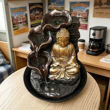 Buddha Statue Ornament With Flowing Fountain, USB Powered Indoor Desktop Waterfall, Suitable For Home, Study, And Office Decoration, Feng Shui Accessories, Creative Crafts, Birthday Gifts, Yoga Meditation Meditation Meditation Accessories - JZ057 - View 5