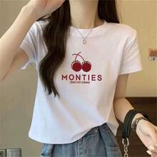 Camiseta de manga corta de algodón puro para mujer, nuevo estilo de verano, top corto blanco de cuello redondo y corte ajustado, versátil para figuras pequeñas, totalmente de algodón. OLST - Corto de talle alto - corazón rosa - Ver 5
