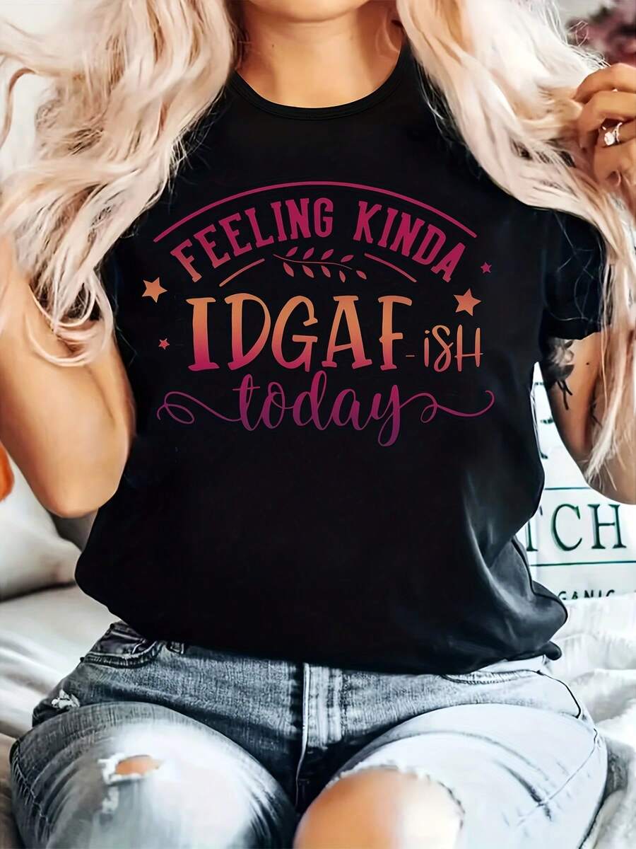 Talla Grande - Talla Grande - Camiseta de Mujer con Gráficos y Letras - Negro - Ver 1