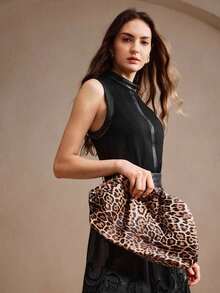 Blusa sin mangas de cuello alto elegante y casual para mujer, adecuada para otoño/invierno, Año Nuevo - Negro - Ver 6