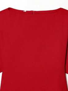 HH Blusa con mangas de pétalo y cintura ceñida, Vestido de fiesta de unicolor de manga corta y cuello redondo ajustado, Ropa de mujer asimétrica de verano - Rojo - Ver 8