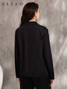 Blusa blanca de manga larga con estilo francés elegante y brillante de Aliao, digna y apropiada, adecuada para mujeres en primavera, festivales, vacaciones, conciertos y otras ocasiones, color negro - Negro 2 - Ver 5