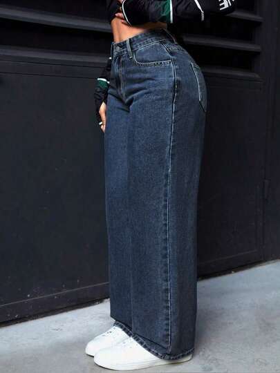 PETITE Jeans rectos de pierna suelta y lavados para mujer