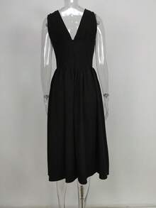 Vestido largo primavera plisado con hombros al descubierto estampado elegante y favorecedor estilo europeo - Negro - Ver 7