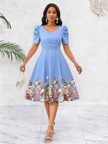YHHSHEIN Lady Vestido de cambio con cuello de corazón con volantes y estampado floral azul eleganteYHH - Púrpura malva - Ver 11