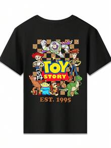 Disney Toy Story Characters Double-Sided Printed Pattern Suitable For Boys And Girls T-Shirts - Childrens Clothing Design Casual And Versatile Short Sleeve Style Comfortable Casual Wear For The Whole Year Ideal For Parties And Play Machine Washable - Kids Clothing Gifts Boys Short Sleeves - 黑色 - 查看 3