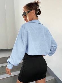 Chaqueta corta de pana con detalle de solapa en el hombro para otoño/invierno - Celeste - Ver 2