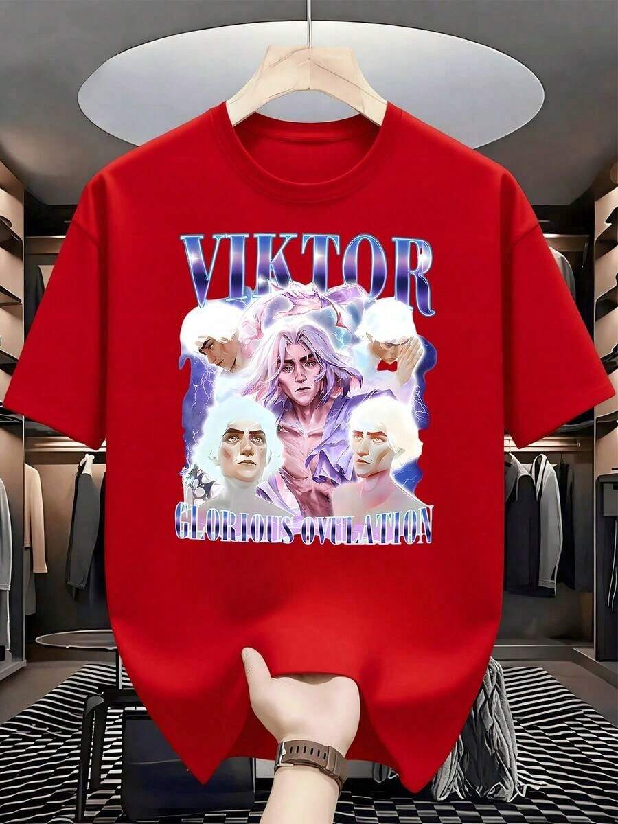 Character Figure With Long White Hair Surrounded By Purple And Blue Sparkles Conveying A Sense Of Power And Magical Energy. T-Shirts With Thick 220g 100% Cotton Fabric For Casual And Comfortable Wear. - 紅色的 - 查看 1