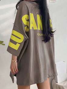 CZJ Oversized 3/4 Sleeve Longline T-Shirt, Loose Fit Casual Top Dress for Women - Marrón - Ver 4