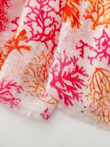 Women's Spring/Summer Scarf, Gold Foil Great Barrier Reef Coral Reef Silk Scarf, Warm Shawl, Beach Towel, Headscarf, Polyester (Polyester) - Red - View 4