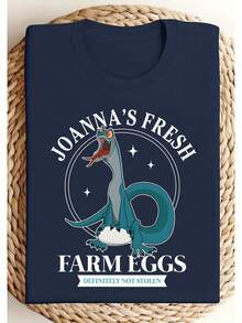 1 Piece Of Joanna Farm Egg Print Crew Neck T-Shirt, Loose Fit, Available In All Sizes, With A Modern Printed Design, Suitable For Casual Activities And Everyday Wear, Available In Black, White, Red, Grey, Green, Sand, Navy And Pink, 180g 100% Cotton. - 黑色 - 查看 9