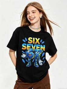 Camiseta de manga corta con cuello redondo suave y casual para mujer de verano | SEIS SETE, Robot Azul | Tops para salir, Estilo callejero europeo y americano, Casual deportivo, Estilo unisex, Estilo casual urbano, Tops bonitos, Generación Z, Curvas, Ropa Y2K, Camisetas divertidas, Tops de mujer, Conjuntos de vacaciones para mujer, Top lindo, Camiseta gráfica, Conjuntos de primavera, Camisetas holgadas, Ropa urbana retro, Estilo de los 90, Estilo de los 2000, Subcultura, Top negro, Tops blancos, Conjunto de fiesta de los 90. - Negro - Ver 1