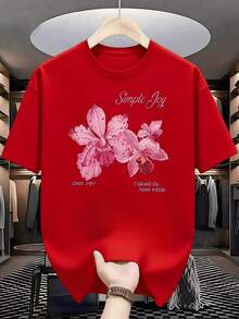 Pink Orchid Flowers That Convey Simple Joy And Positive Energy, Inspiring Well-Being And Inner Calm With Delicate Details And Vibrant Colors. T-Shirt, 100% Cotton, 220g - 紅色的 - 查看 8