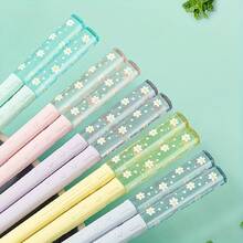 5 Pairs Of Floral Macaron-Colored Reusable Chopsticks - Durable PET Material, Decorative Daisy Design For Home And Restaurant Use - 查看 8