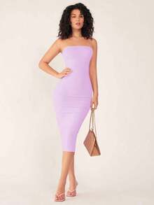 Vestido casual ceñido con escote strapless para cena para mujer - Morado - Ver 3