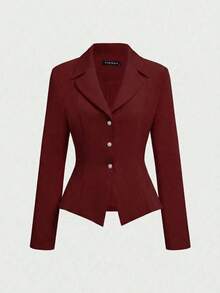 Set de 2 piezas Traje formal elegante de negocios: Blazer + Falda con abertura en el bajo - Burdeos - Ver 6