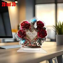 2D Flat Realistic Rose Heart-Shaped Photo Frame Standee, Desktop Decor Accessory, Cross-Border Romantic Theme Decoration - 1PC - View 6