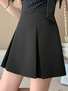 Falda pantalón de verano casual de unicolor con abertura lateral para mujer - Negro 7 - Ver 3