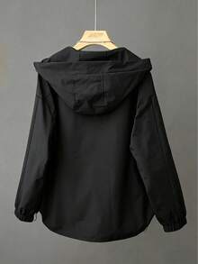 Women's Casual Hooded Loose Jacket, Military Style Windbreaker - Black - View 2