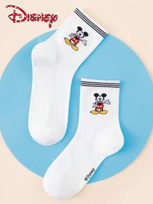 Disney 1/4/8 双装迪士尼米奇女士中筒袜 - 可爱英文字母条纹波点创意卡通图案 - 弹性好，时尚百搭，四季皆宜，成人礼物及日常穿着 - 彩色 - 查看 8