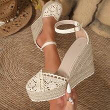 Giày sandal đế xuồng D'ovsay dành cho nữ, quai ngang dệt kiểu espadrille, sandal mùa hè đế dày thoải mái. - Màu be - Xem 10