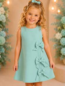 Children's Dress Blogger Elegant Charming Girl Details In Bows On The Sides Fashion Look Light Perfect Comfortable Sophisticated Party Outing Gift Usual Fashion Comfortable Mini Diva Loose  Delicate Versatile Practical Photo Shoot Fashion Skirt Flared - 橄欖綠 - 查看 1