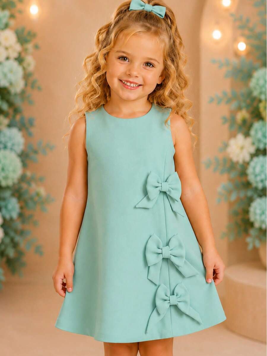 Children's Dress Blogger Elegant Charming Girl Details In Bows On The Sides Fashion Look Light Perfect Comfortable Sophisticated Party Outing Gift Usual Fashion Comfortable Mini Diva Loose Delicate Versatile Practical Photo Shoot Fashion Skirt Flared - 橄欖綠 - 查看 1