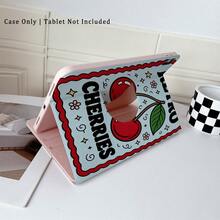 1 pieza Funda protectora para tableta con estampado retro de cerezas, giratoria 360°, con soporte magnético de varios ángulos y función de suspensión/activación automática, compatible con iPad PRO/AIR, , Pad 5/6/7, Matepad - Multicolor - Ver 5