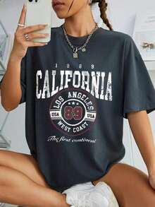 Women's Casual California Graphic Shirt Short Sleeve Round Neck Regular Fit Top Summer Blouses For Women Women's T-Shirts Casual Blouses For Ladies - 白色的 - 查看 9