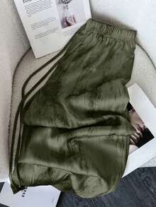 LUNE Loose Ink Paint Print Satin Loose Fit Trousers - Dark Washed Blue - View 7