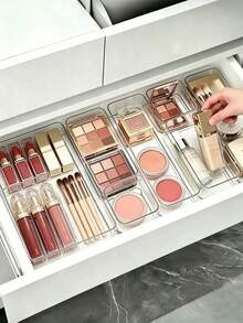 8/4/1pcs Desktop Cosmetic Storage Box, Transparent Plastic Drawer Combination Storage Box, Transparent Vanity Storage Box, Exquisite Storage Box, Desktop Drawer Divider Storage Box And Storage Bin, Suitable For Storing Cosmetics, Jewelry, Kitchen Accessories, Bedroom, Bathroom, Office, Party Desktop Drawer Decoration - Clear - View 2