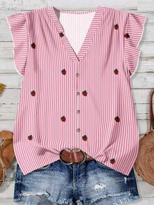 Camisa casual con estampado total para mujer, adecuada para vacaciones de verano - Multicolor 5 - Ver 5