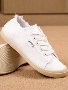 Zapatos de lona para mujer, transpirables y ligeros, tallas grandes, tipo slip-on, planos, casuales, zapatillas para caminar al aire libre, tallas 36-43 - Blanco - Ver 5