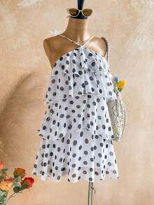 Nuevo vestido elegante y romántico para invitados de boda, de unicolor, con espalda descubierta, multicapa con volantes de gasa, minivestido, adecuado para estilo bohemio, boho, flores románticas, vacaciones, fiestas florales, citas, San Valentín, - Multicolor 2 - Ver 7