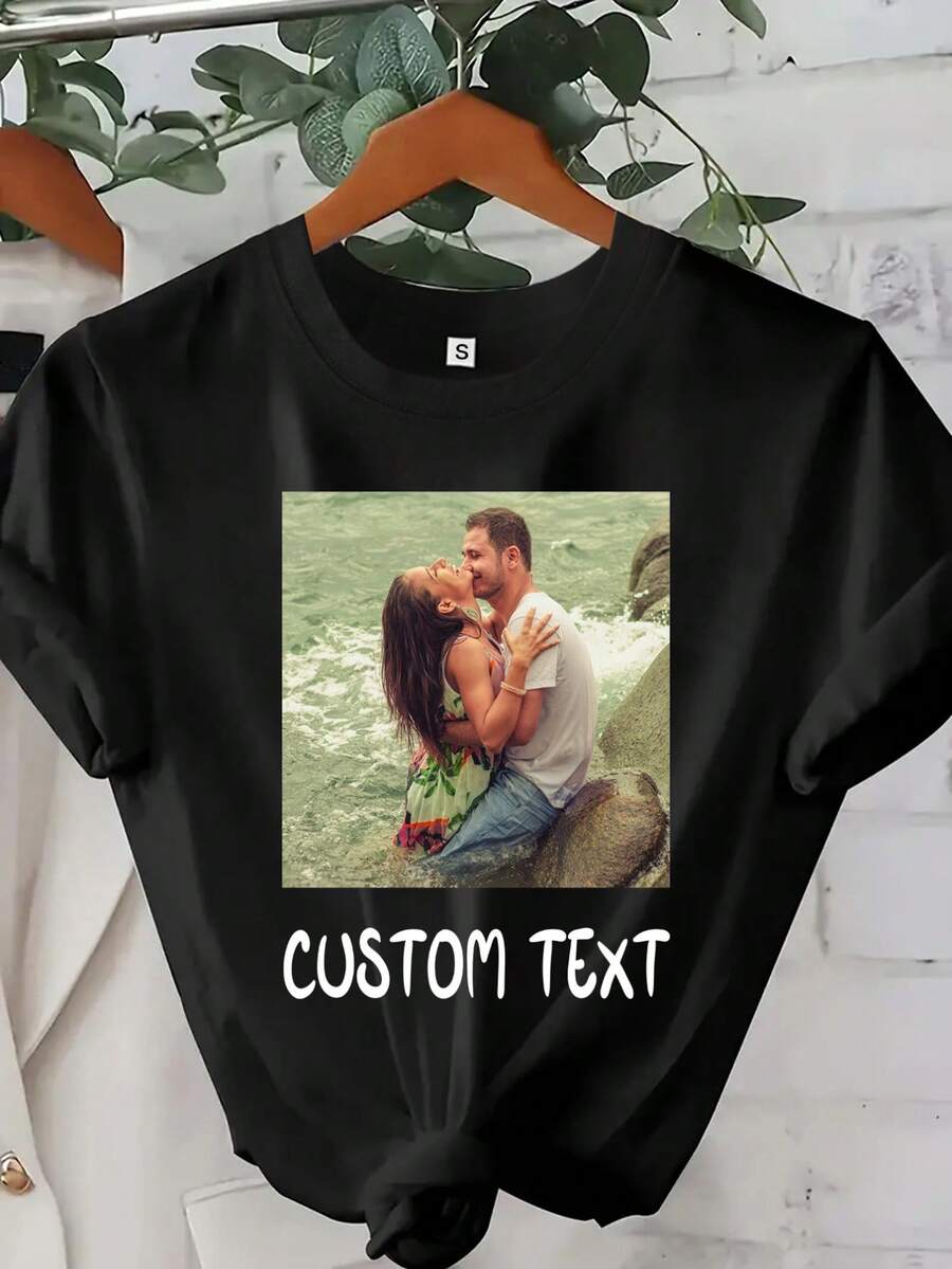 Camiseta Personalizada con Foto - Camiseta de Amigo, Camiseta con Imagen Personalizada, Regalo de Cumpleaños, Camiseta Familiar - Negro - Ver 1