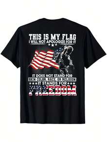 Camiseta con Estampado de Calavera y Bandera Patriótica Americana - Camiseta casual de algodón suave con estampado de estilo vintage, cuello redondo, unisex para todas las estaciones, top con temática de calaveras americanas. - Negro - Ver 1
