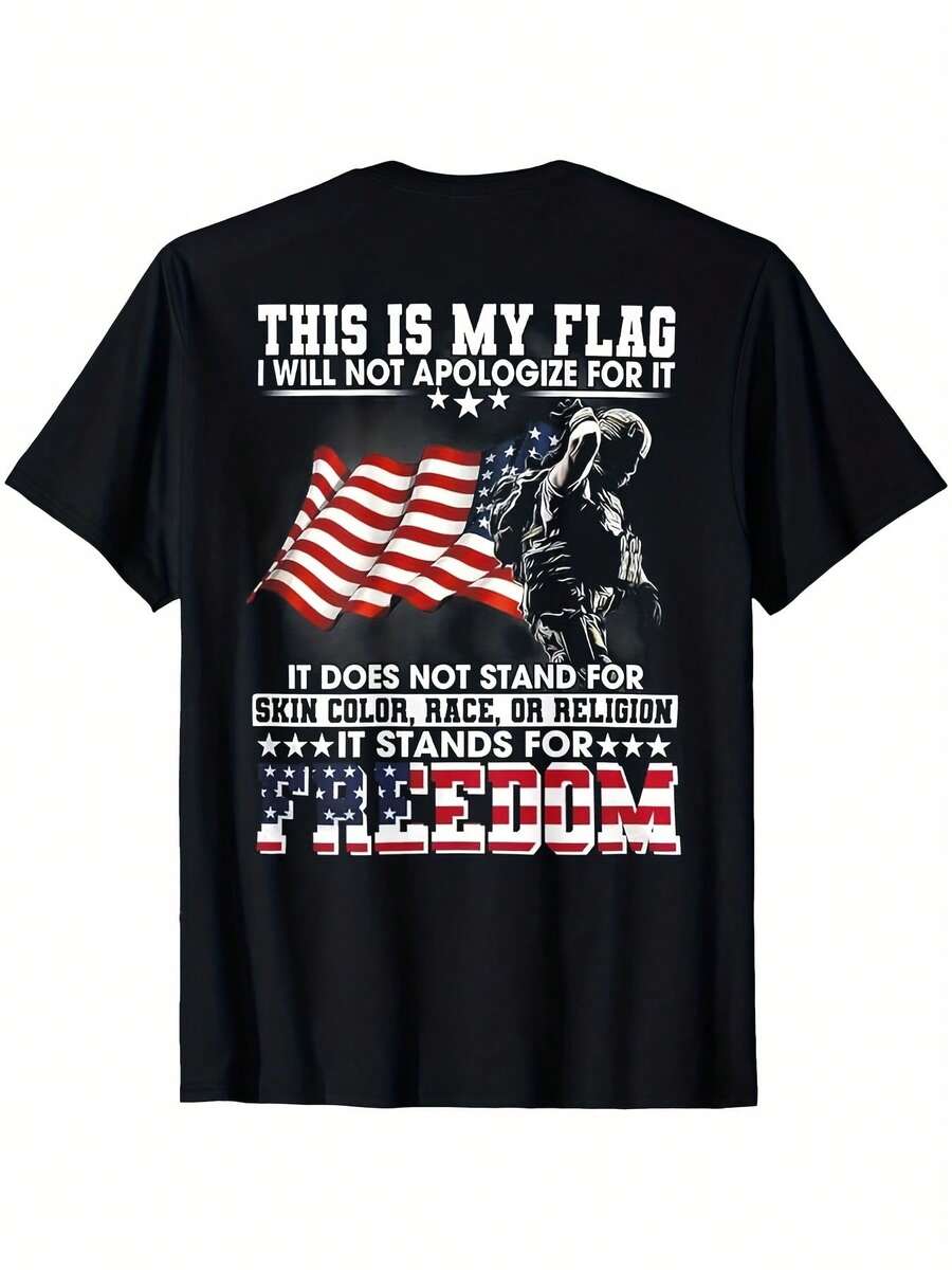 Camiseta con Estampado de Calavera y Bandera Patriótica Americana - Camiseta casual de algodón suave con estampado de estilo vintage, cuello redondo, unisex para todas las estaciones, top con temática de calaveras americanas. - Negro - Ver 1